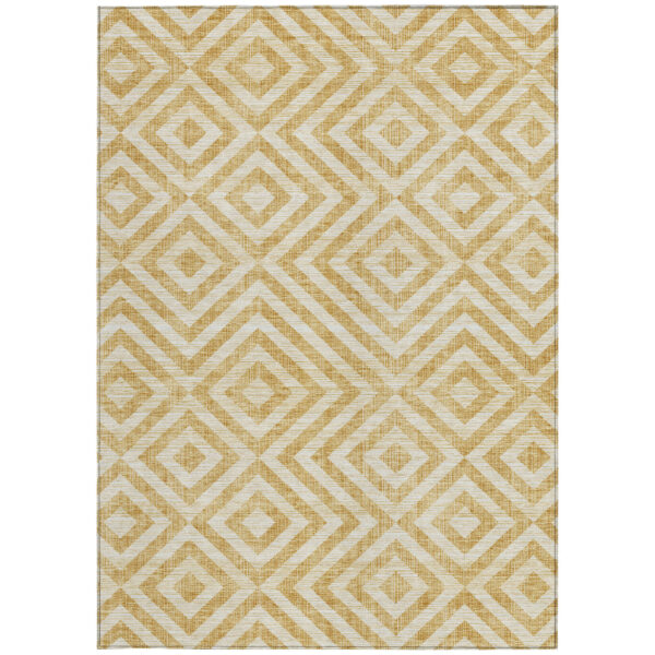 3' X 5' Gold Beige And Ivory Geometric Washable Indoor Outdoor Area Rug