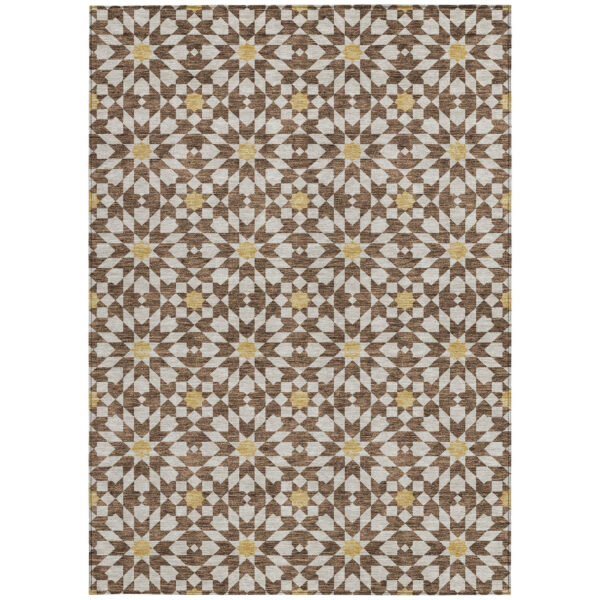 10' X 14' Chocolate Ivory And Gold Floral Medallion Washable Indoor Outdoor Area Rug