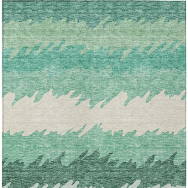 10' X 14' Sage Green And Ivory Striped Washable Indoor Outdoor Area Rug