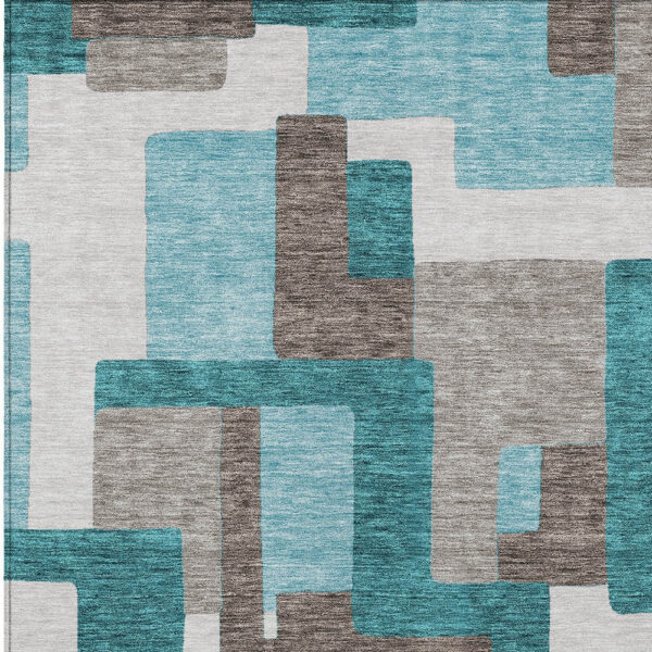 9' X 12' Teal Blue Aqua And Beige Abstract Washable Indoor Outdoor Area Rug