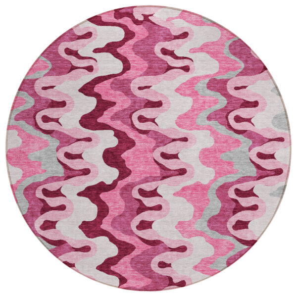 8' Blush Pink And Mauve Round Abstract Washable Indoor Outdoor Area Rug