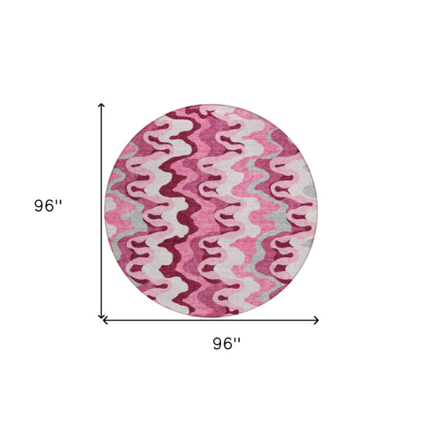 8' Blush Pink And Mauve Round Abstract Washable Indoor Outdoor Area Rug