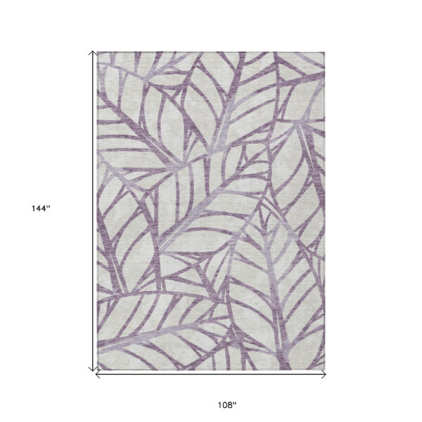 9' X 12' Purple Lavender And Beige Floral Washable Indoor Outdoor Area Rug