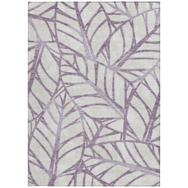 9' X 12' Purple Lavender And Beige Floral Washable Indoor Outdoor Area Rug