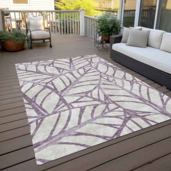 9' X 12' Purple Lavender And Beige Floral Washable Indoor Outdoor Area Rug