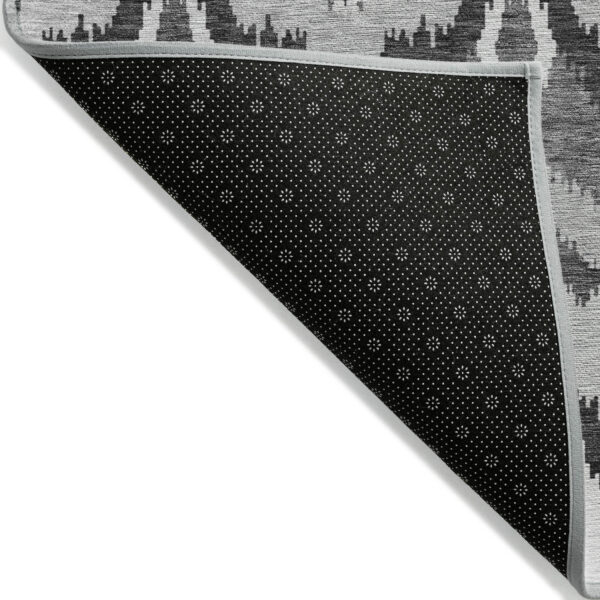3' X 5' Gray Silver And Charcoal Ikat Washable Indoor Outdoor Area Rug
