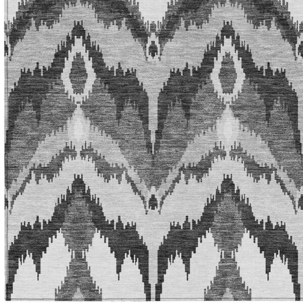 3' X 5' Gray Silver And Charcoal Ikat Washable Indoor Outdoor Area Rug