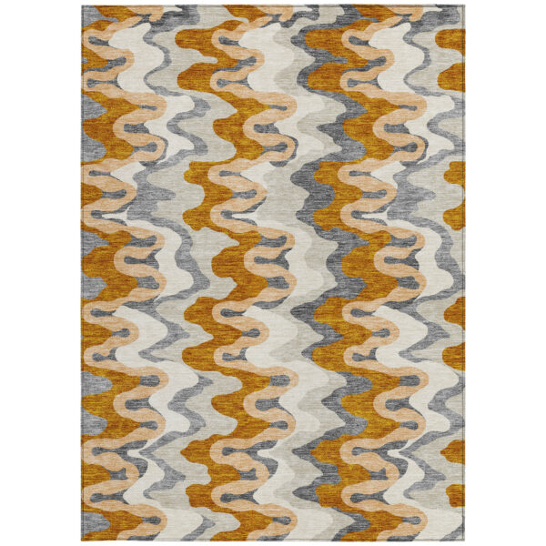 10' X 14' Terra Cotta Copper And Gray Abstract Washable Indoor Outdoor Area Rug