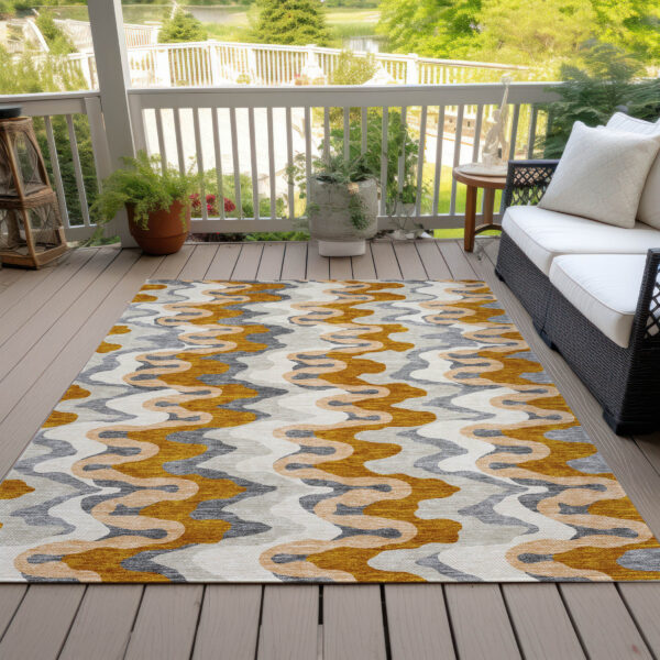10' X 14' Terra Cotta Copper And Gray Abstract Washable Indoor Outdoor Area Rug