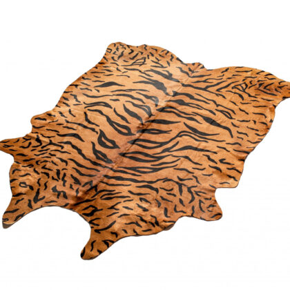 72" X 84" Tiger Black On Natural Cowhide  Rug