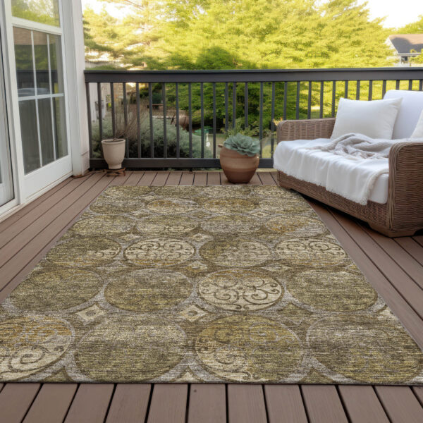 10' X 14' Brown Taupe And Gray Trellis Washable Indoor Outdoor Area Rug