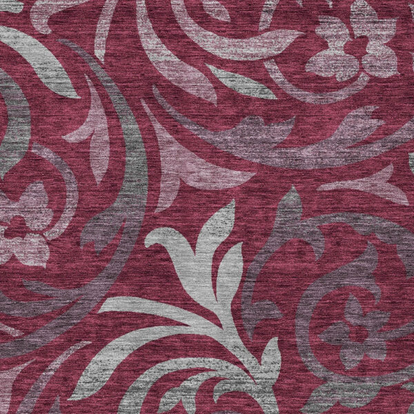 3' X 5' Red Gray And Silver Floral Washable Indoor Outdoor Area Rug