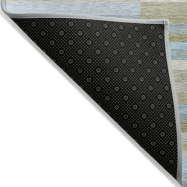 10' X 14' Sky Blue And Denim Blue Striped Washable Indoor Outdoor Area Rug