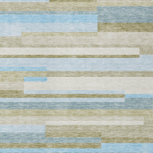 10' X 14' Sky Blue And Denim Blue Striped Washable Indoor Outdoor Area Rug