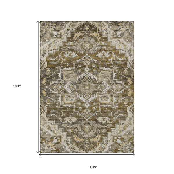 9' X 12' Brown Beige And Taupe Oriental Washable Indoor Outdoor Area Rug