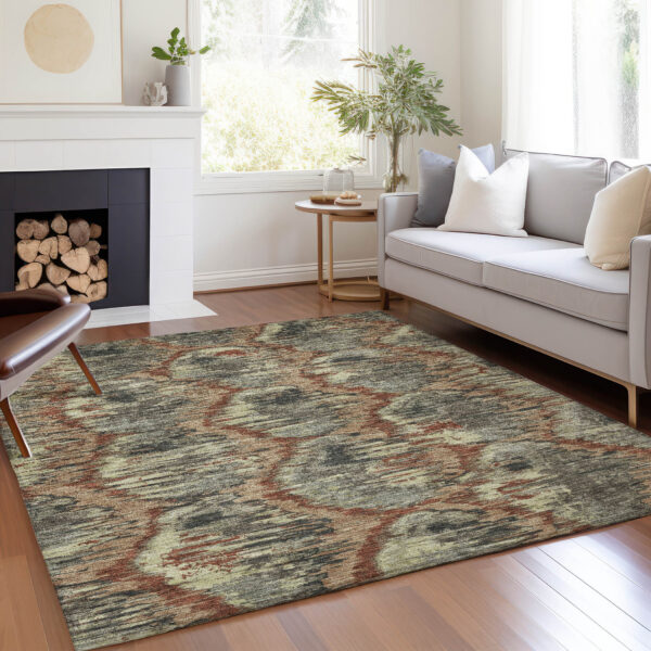 3' X 5' Copper Gray And Charcoal Abstract Washable Indoor Outdoor Area Rug
