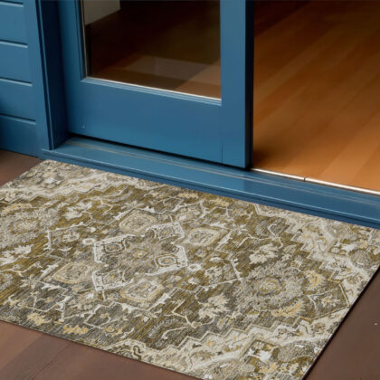 3' X 5' Brown Beige And Taupe Oriental Washable Indoor Outdoor Area Rug