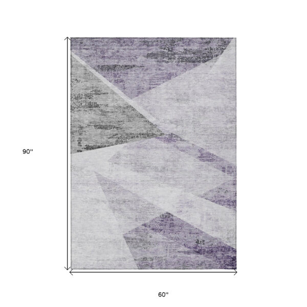 5' X 8' Purple Gray And Charcoal Abstract Washable Indoor Outdoor Area Rug