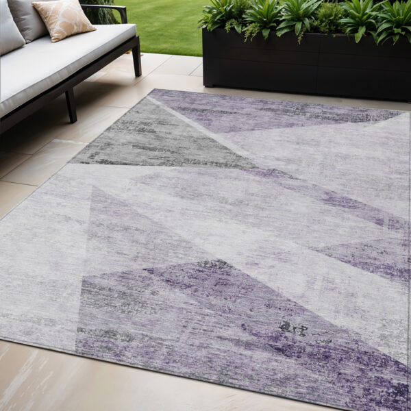 5' X 8' Purple Gray And Charcoal Abstract Washable Indoor Outdoor Area Rug
