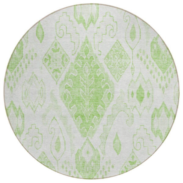 8' Artichoke Green Mint Green And Ivory Round Moroccan Washable Indoor Outdoor Area Rug