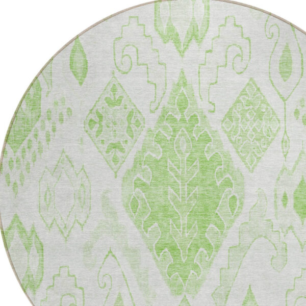 8' Artichoke Green Mint Green And Ivory Round Moroccan Washable Indoor Outdoor Area Rug