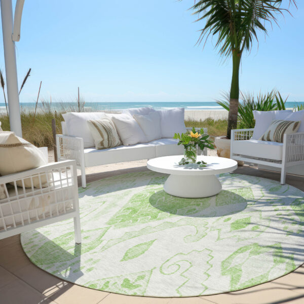 8' Artichoke Green Mint Green And Ivory Round Moroccan Washable Indoor Outdoor Area Rug