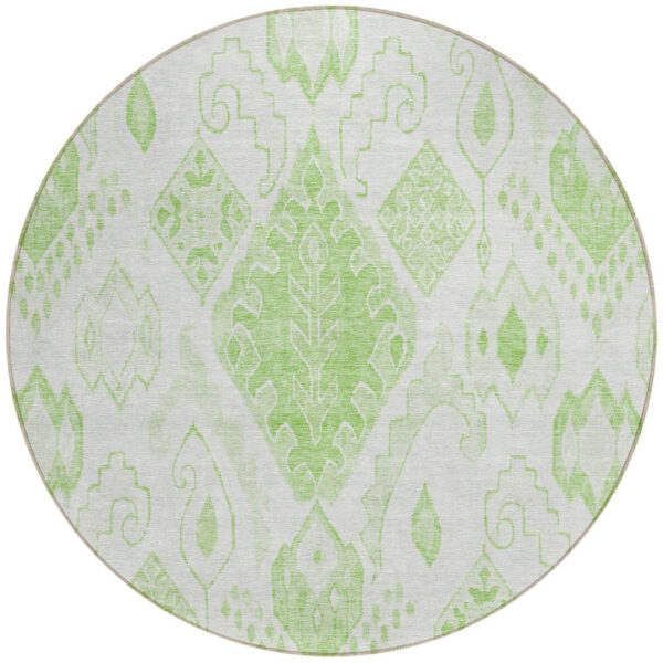 8' Artichoke Green Mint Green And Ivory Round Moroccan Washable Indoor Outdoor Area Rug