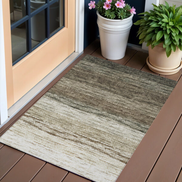 3' X 5' Brown Beige And Tan Ombre Washable Indoor Outdoor Area Rug