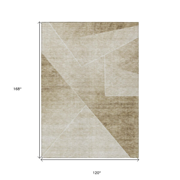 10' X 14' Beige Tan And Ivory Abstract Washable Indoor Outdoor Area Rug