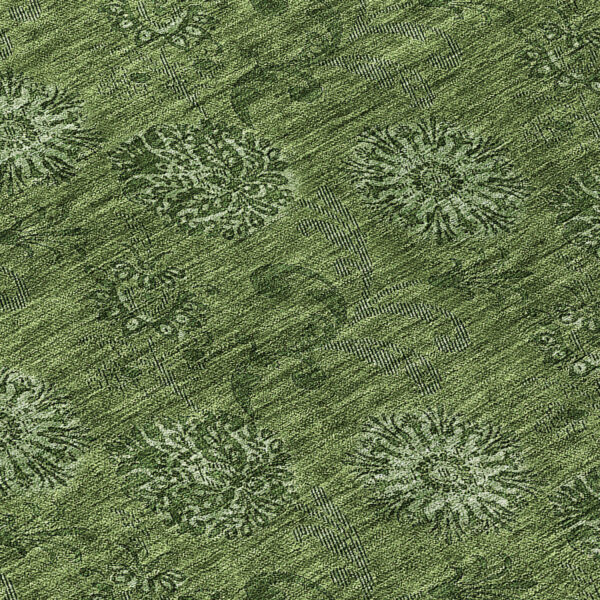 8' Olive Green And Green Round Floral Washable Indoor Outdoor Area Rug