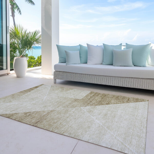 10' X 14' Beige Tan And Ivory Abstract Washable Indoor Outdoor Area Rug