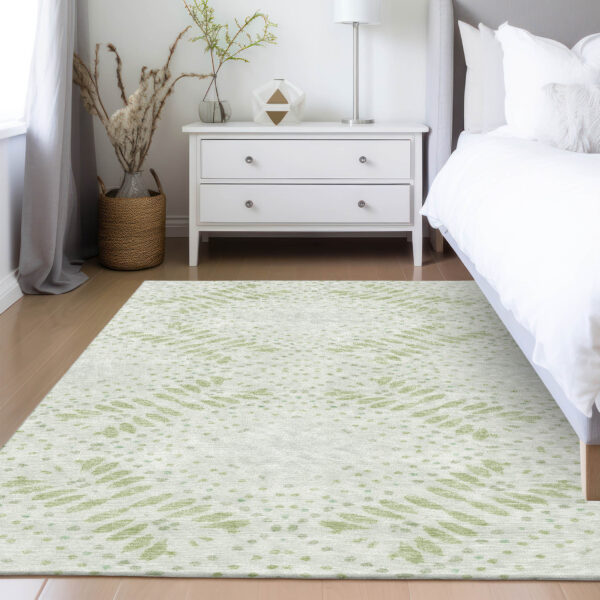 3' X 5' Artichoke Green And Fern Green Floral Washable Indoor Outdoor Area Rug