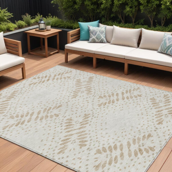 9' X 12' Beige Taupe And Tan Floral Washable Indoor Outdoor Area Rug