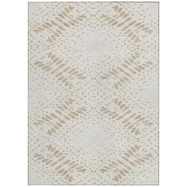 9' X 12' Beige Taupe And Tan Floral Washable Indoor Outdoor Area Rug