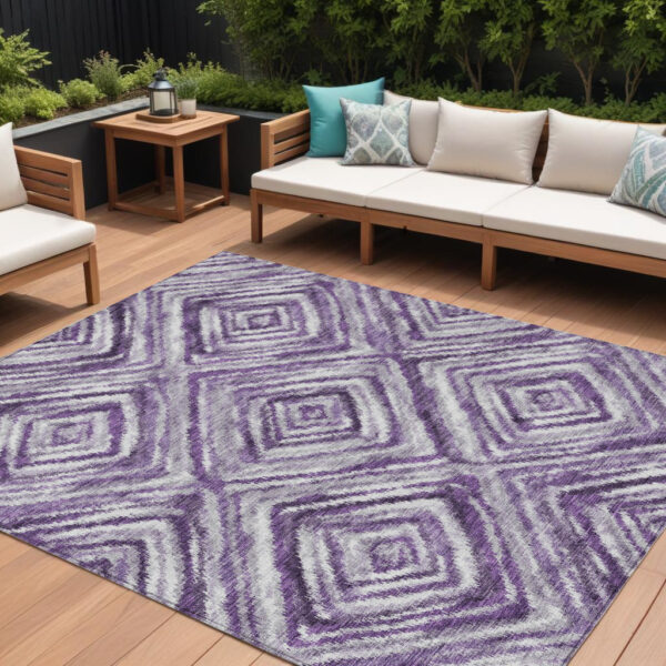 9' X 12' Purple Lavender And Gray Geometric Washable Indoor Outdoor Area Rug