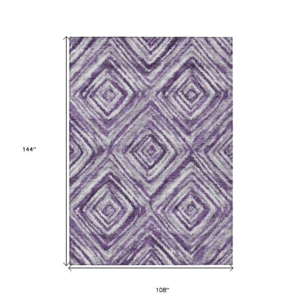 9' X 12' Purple Lavender And Gray Geometric Washable Indoor Outdoor Area Rug