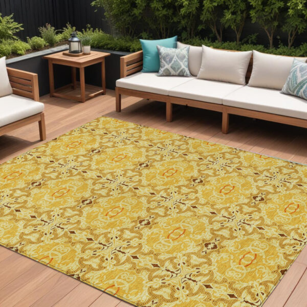 8' X 10' Orange Copper And Gold Medallion Washable Indoor Outdoor Area Rug