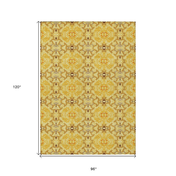 8' X 10' Orange Copper And Gold Medallion Washable Indoor Outdoor Area Rug