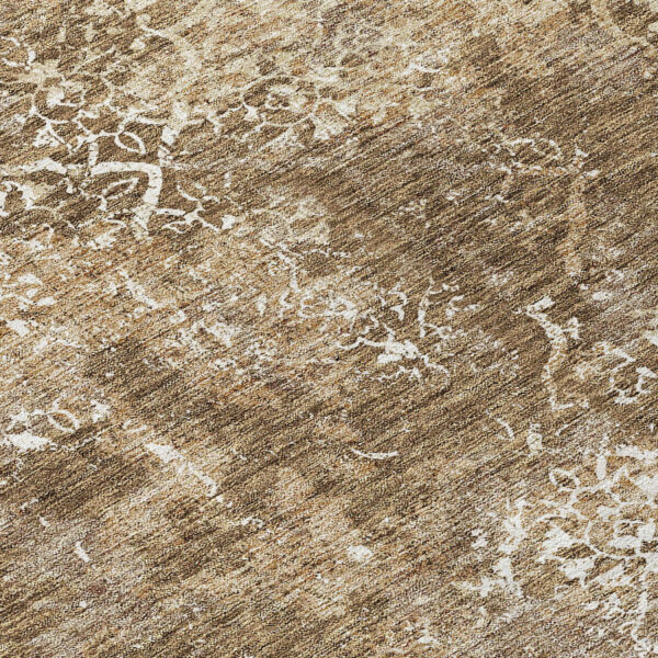 8' Brown Taupe And Ivory Round Floral Washable Indoor Outdoor Area Rug