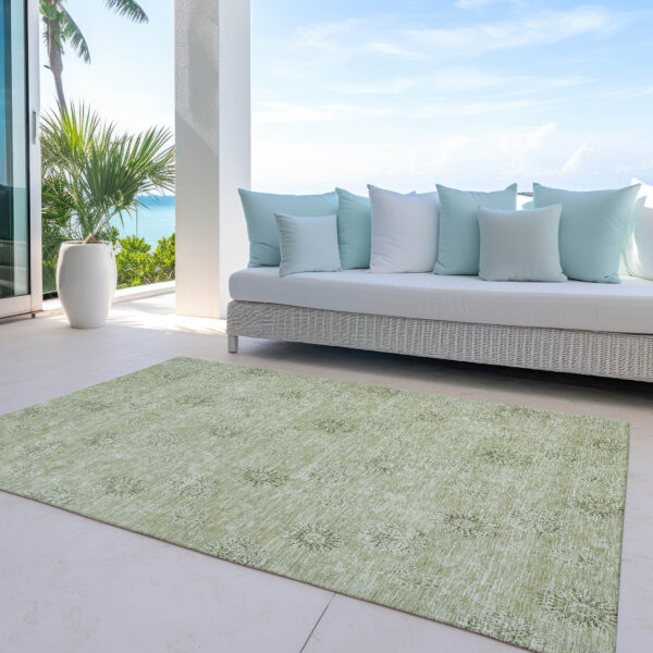 9' X 12' Sage And Artichoke Green Floral Washable Indoor Outdoor Area Rug