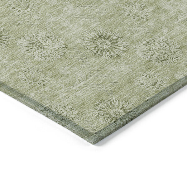 9' X 12' Sage And Artichoke Green Floral Washable Indoor Outdoor Area Rug