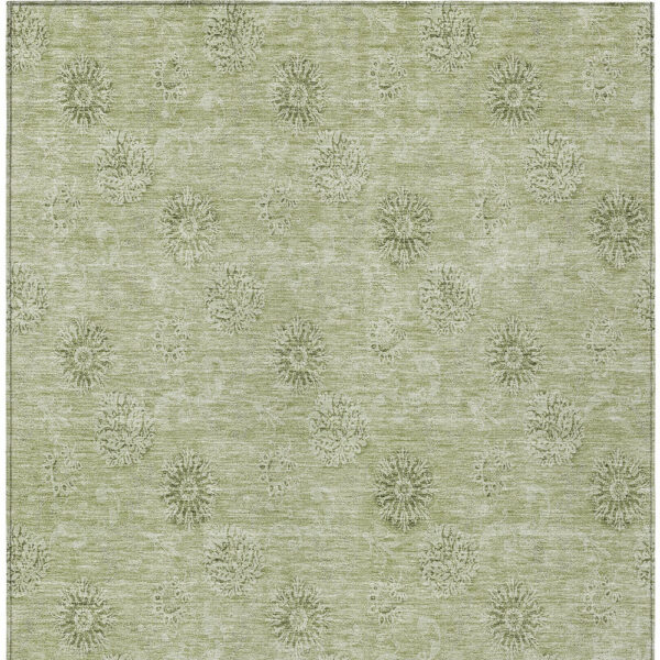9' X 12' Sage And Artichoke Green Floral Washable Indoor Outdoor Area Rug
