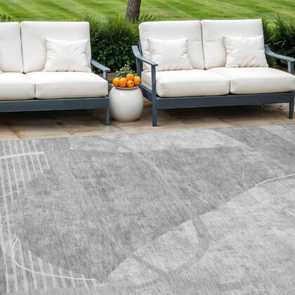 10' X 14' Gray Silver And Ivory Abstract Washable Indoor Outdoor Area Rug