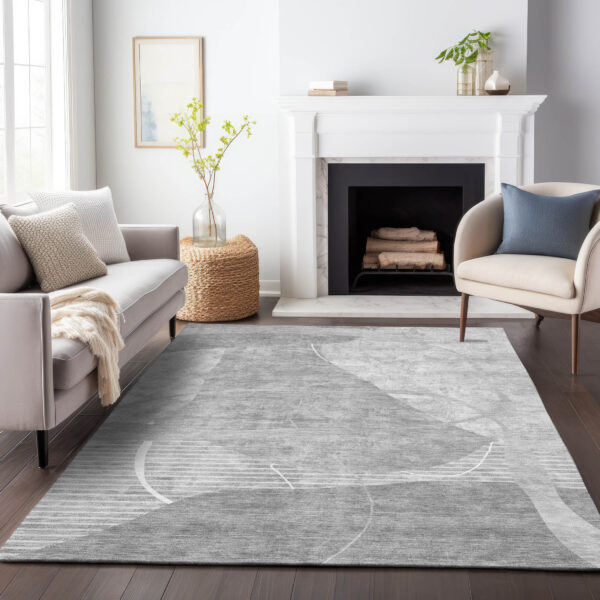 10' X 14' Gray Silver And Ivory Abstract Washable Indoor Outdoor Area Rug