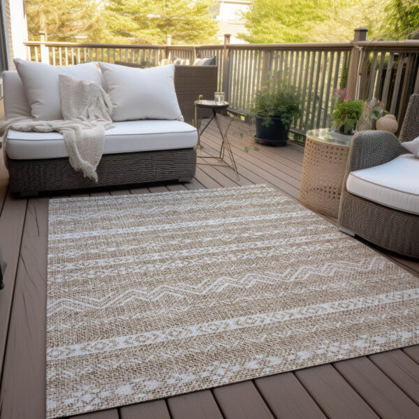 10' X 14' Brown And Beige Southwestern Washable Indoor Outdoor Area Rug