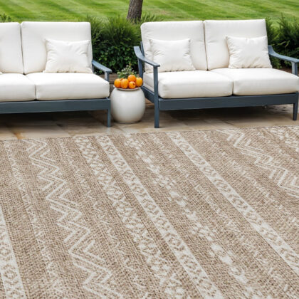 10' X 14' Brown And Beige Southwestern Washable Indoor Outdoor Area Rug