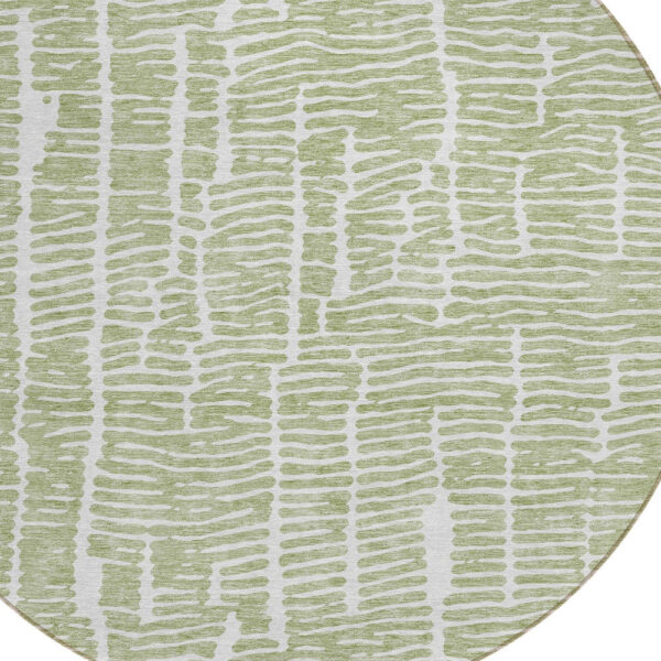 8' Artichoke Green Green And Ivory Round Abstract Washable Indoor Outdoor Area Rug