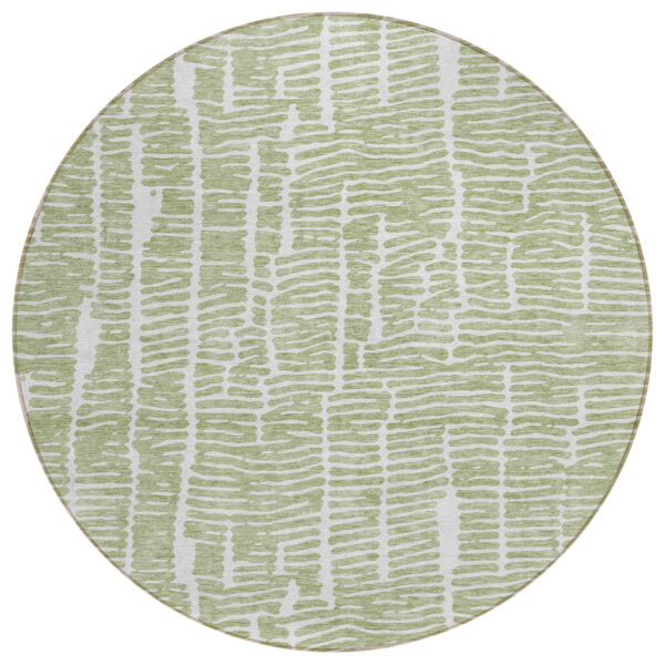 8' Artichoke Green Green And Ivory Round Abstract Washable Indoor Outdoor Area Rug
