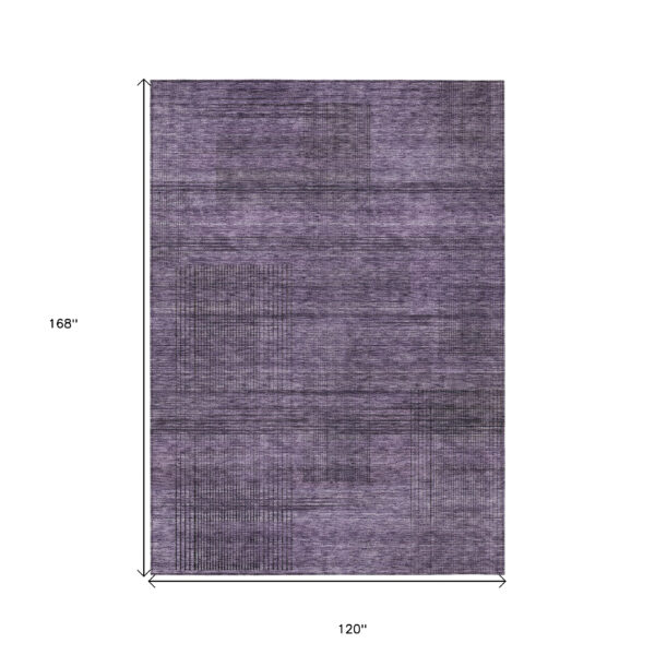 10' X 14' Plum Purple And Gray Striped Washable Indoor Outdoor Area Rug