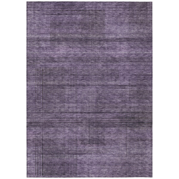 10' X 14' Plum Purple And Gray Striped Washable Indoor Outdoor Area Rug